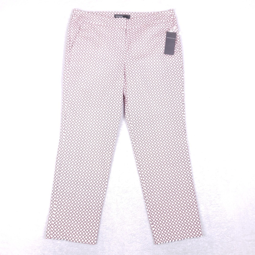 Donna Ricco Printed Pants Size 10 Geometric Chain Print Stretch Straight Leg NWT